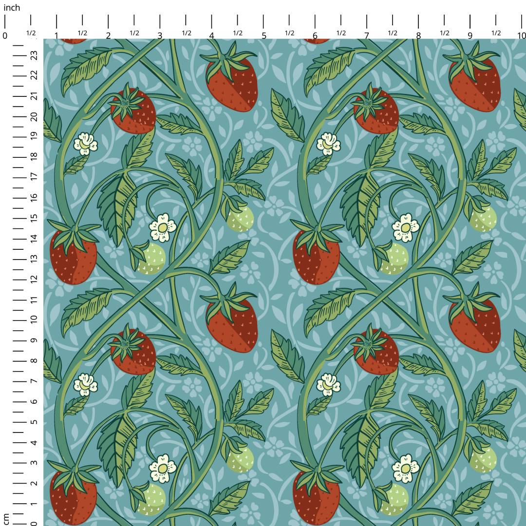Strawberry Vine Blue Fabric