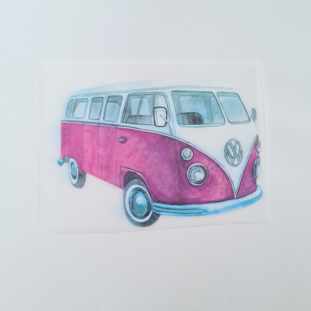 Pink Campervan Iron on fabric heat transfer DTF-1