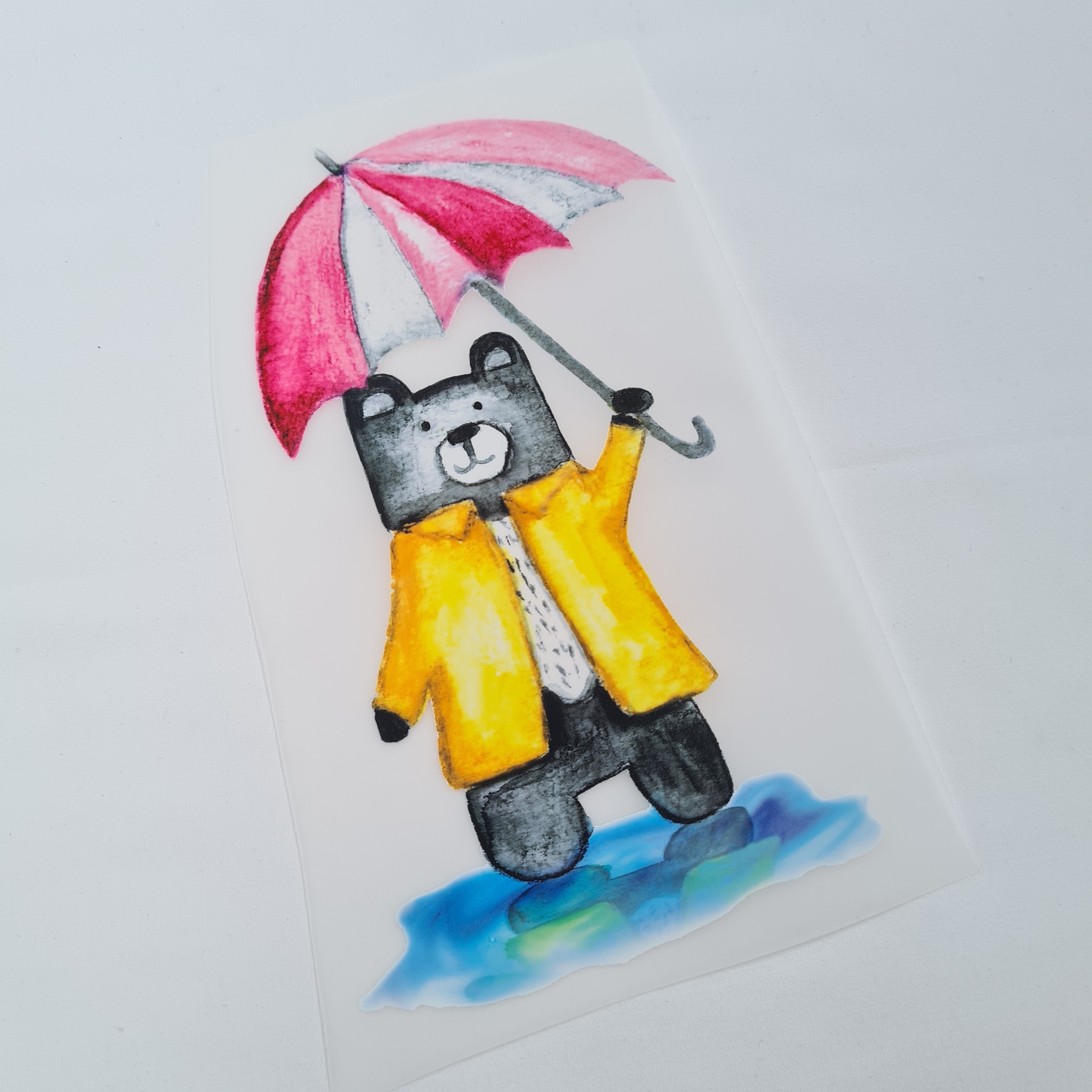 Teddy with Pink Umbrella Iron on fabric heat transfer DTF-44