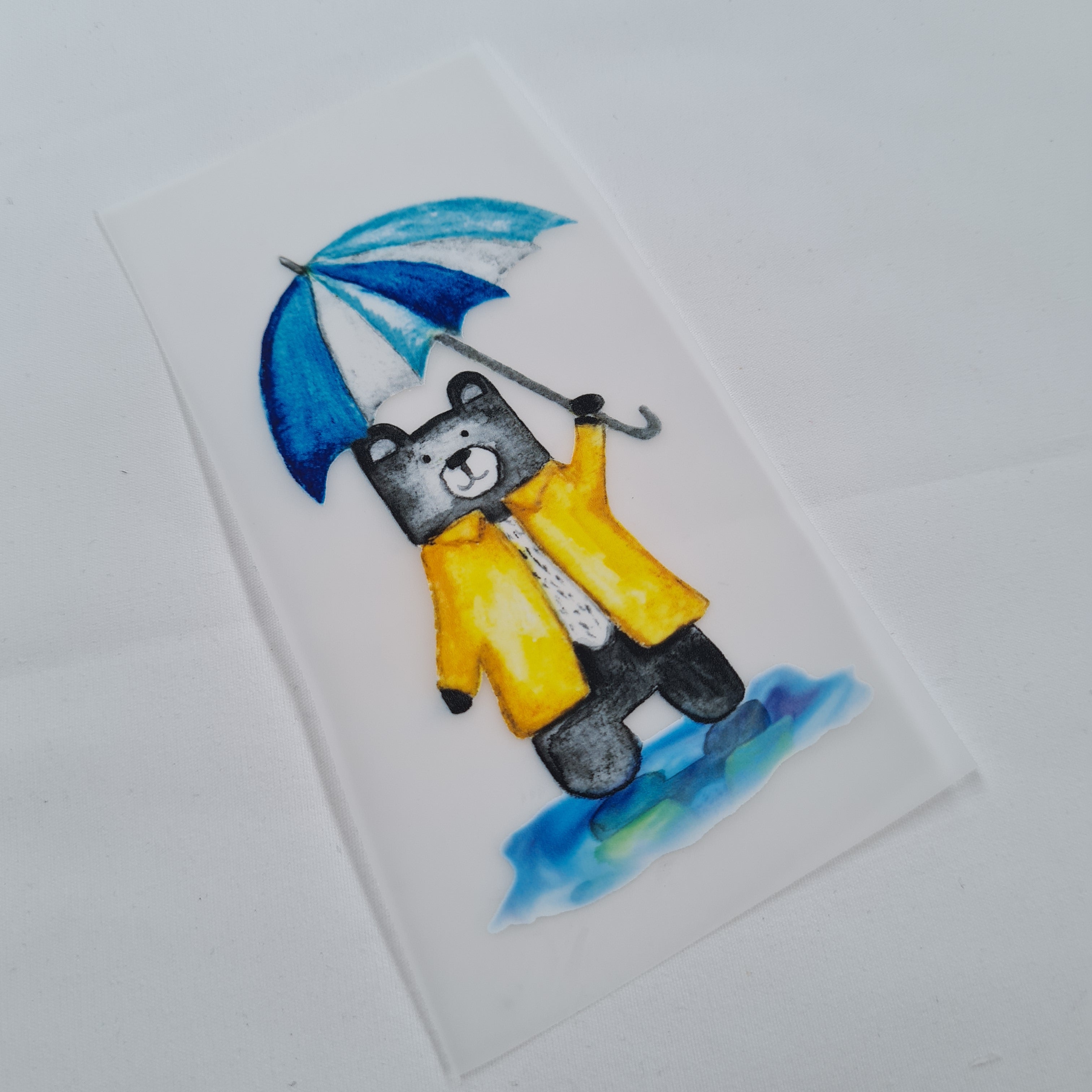 Teddy with Blue Umbrella Iron on fabric heat transfer DTF-43