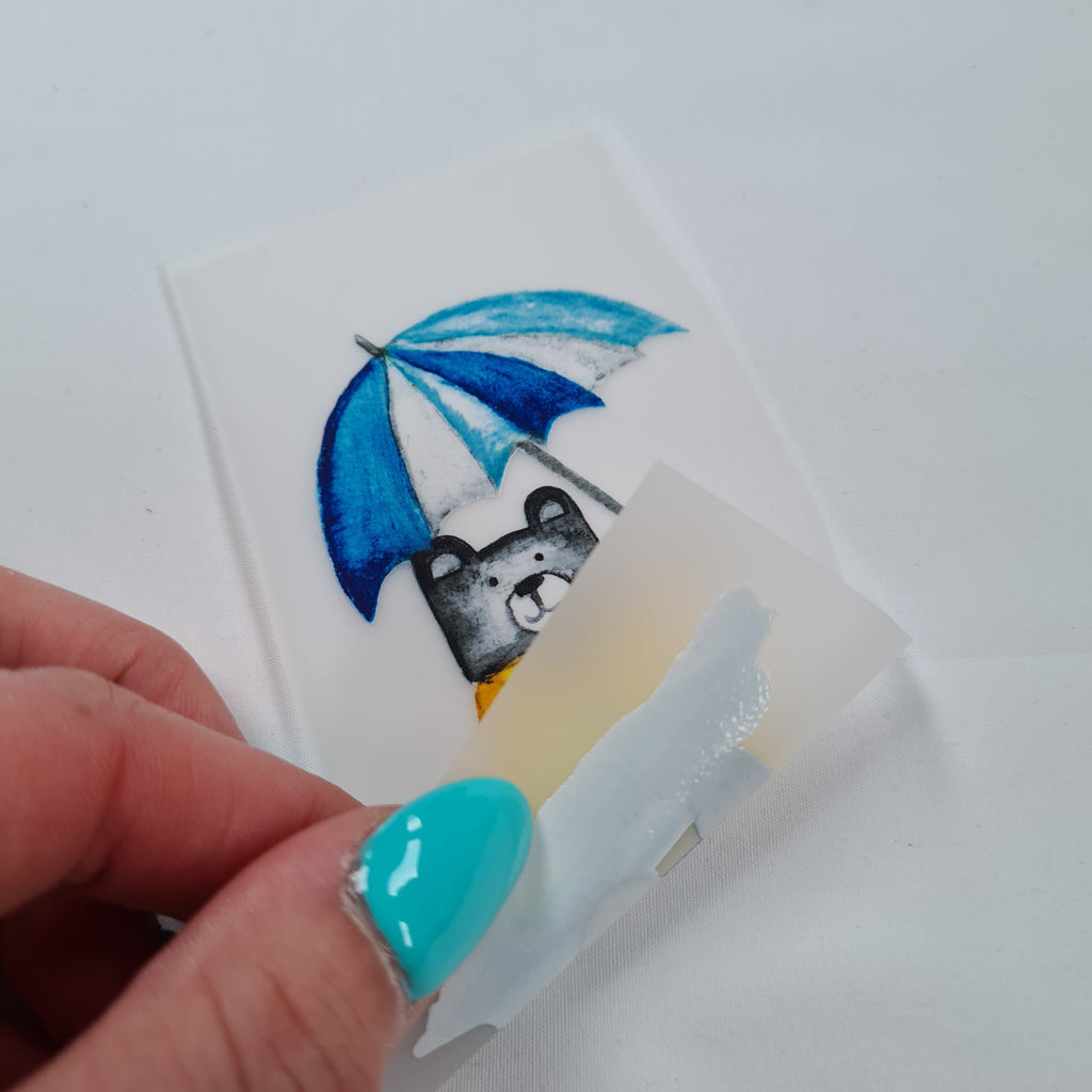 Teddy with Blue Umbrella Iron on fabric heat transfer DTF-43