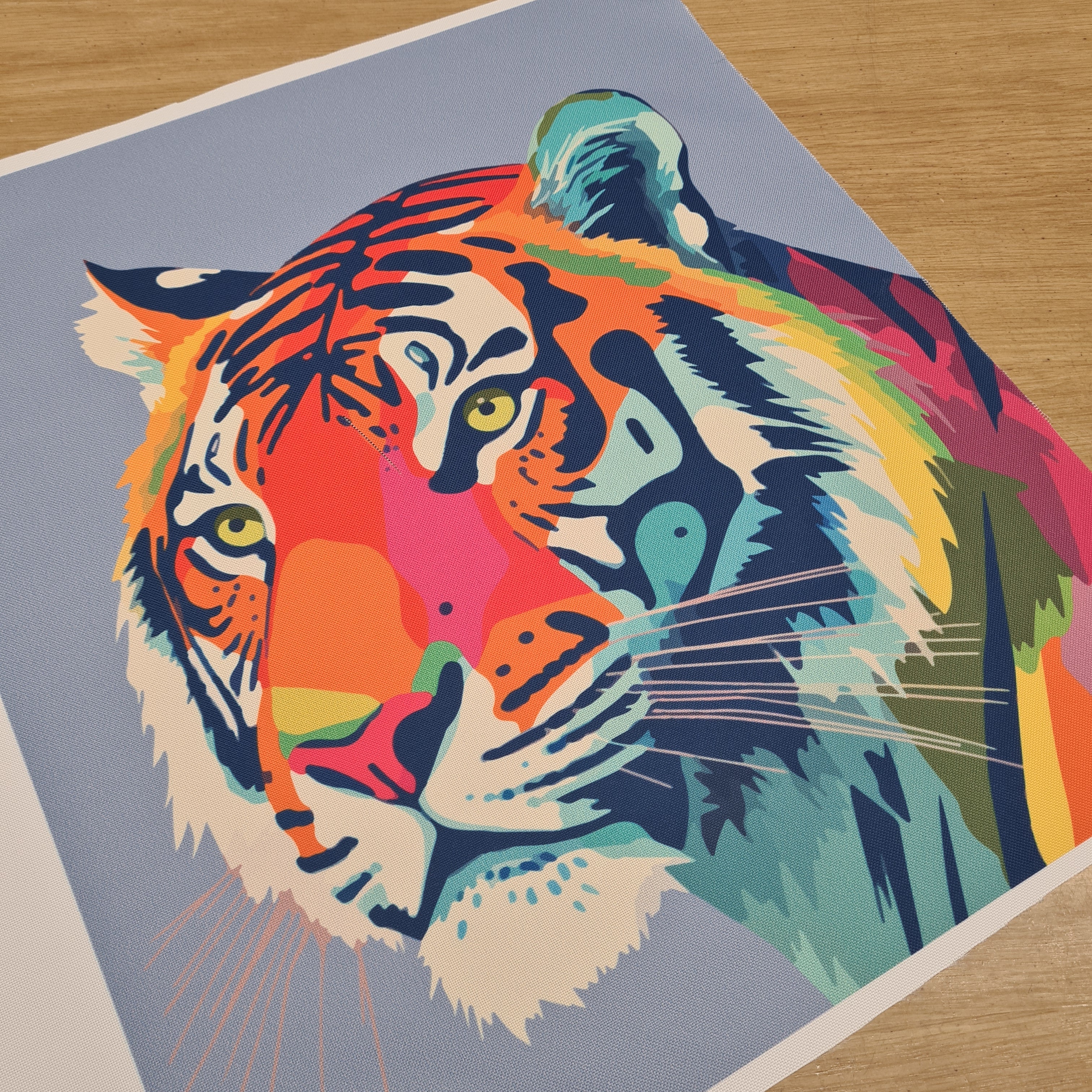TOTE Tiger On Blue Fabric Bag Panel