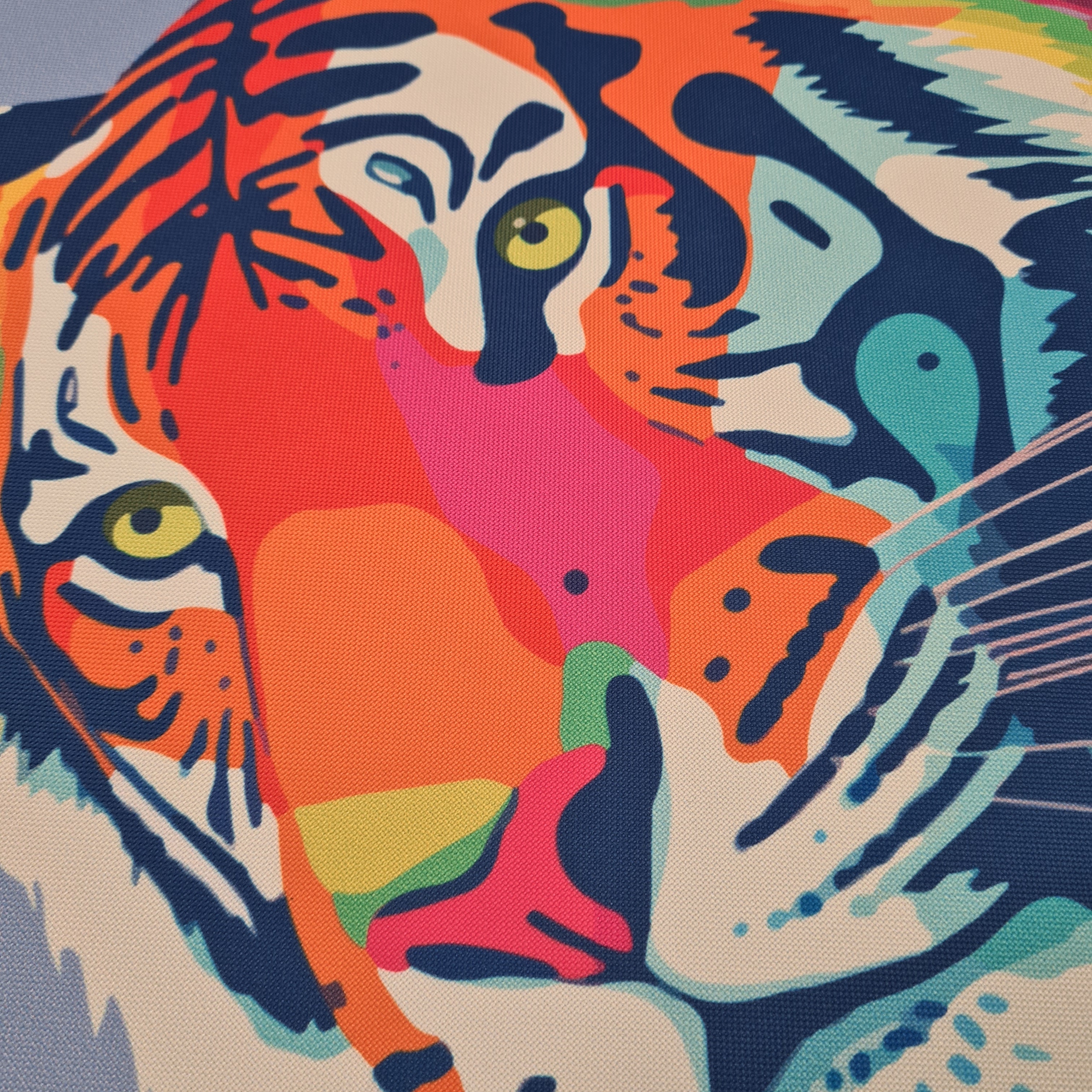 TOTE Tiger On Blue Fabric Bag Panel