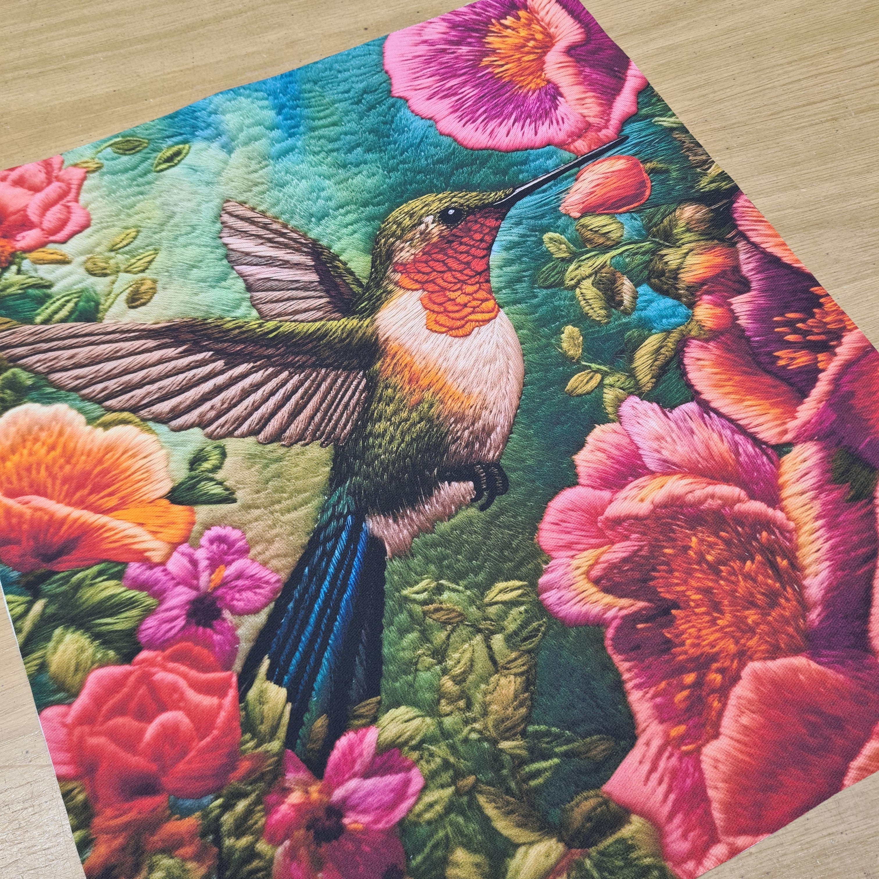 TOTE Embroidered Hummingbird 1 Fabric Bag Panel