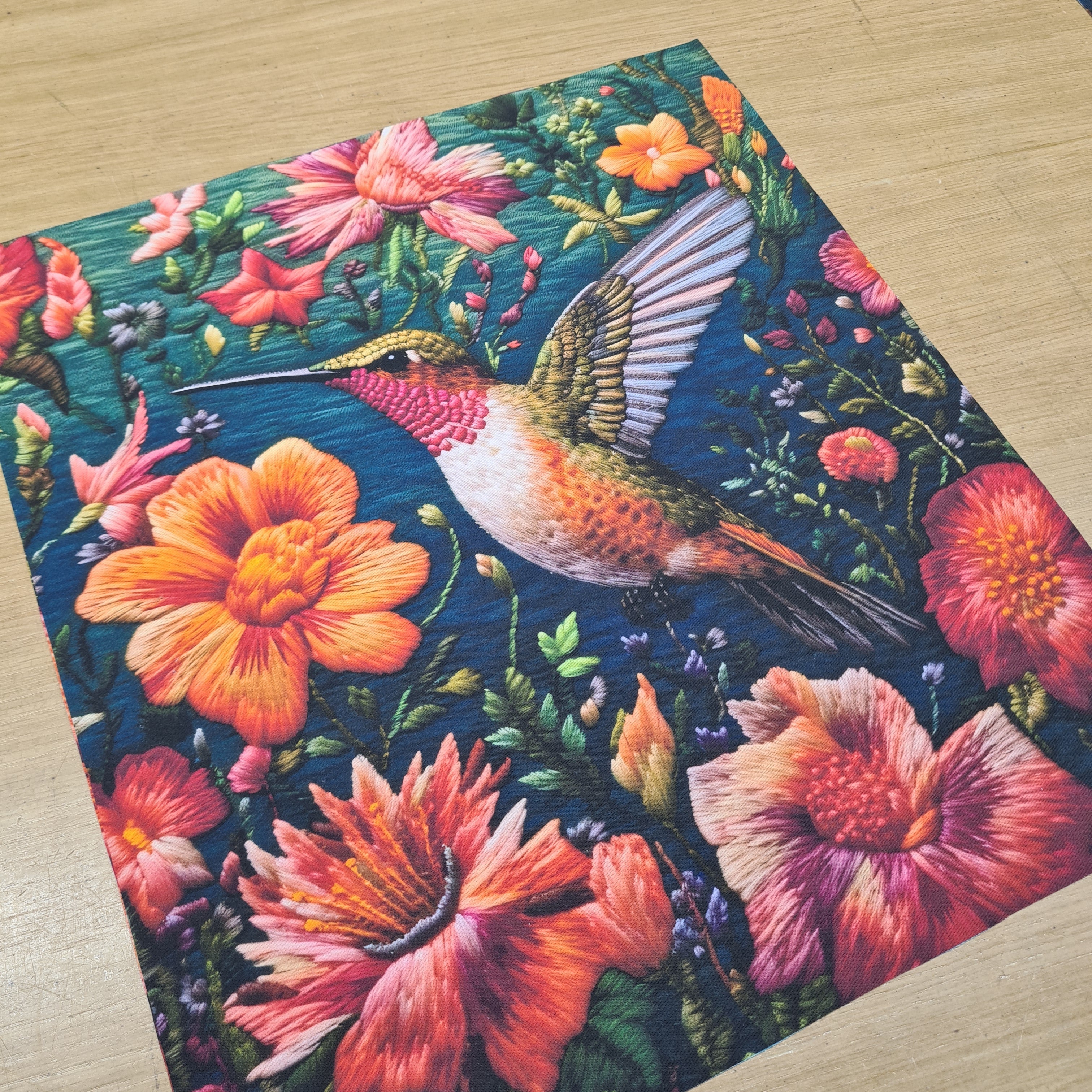 TOTE Embroidered Hummingbird 2 Fabric Bag Panel