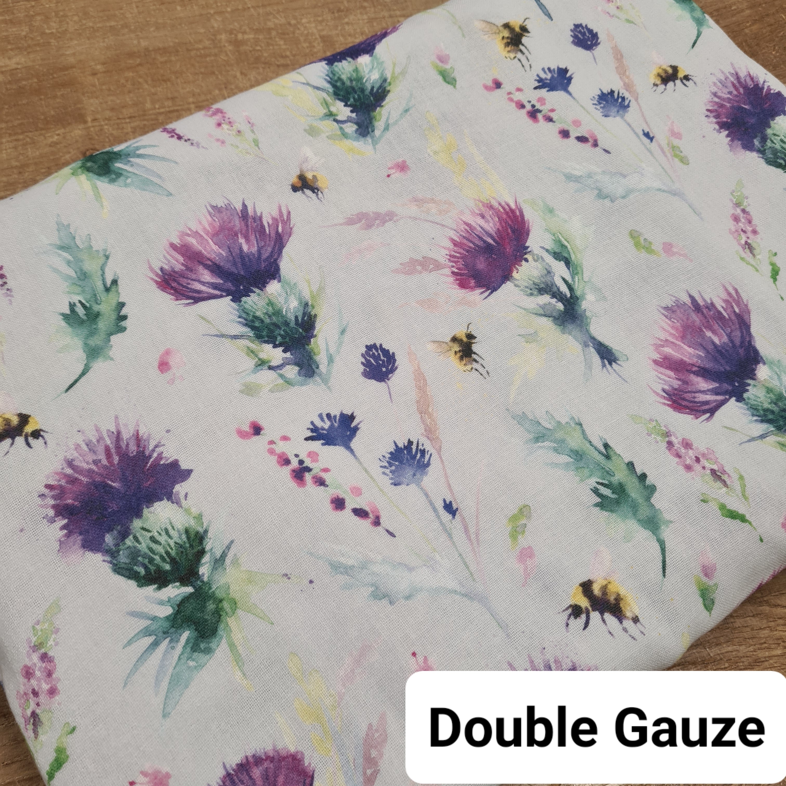 Thistle and Bee Blue Grey Fabric