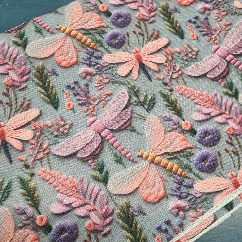 Pastel Dragonflies Embroidery Fabric