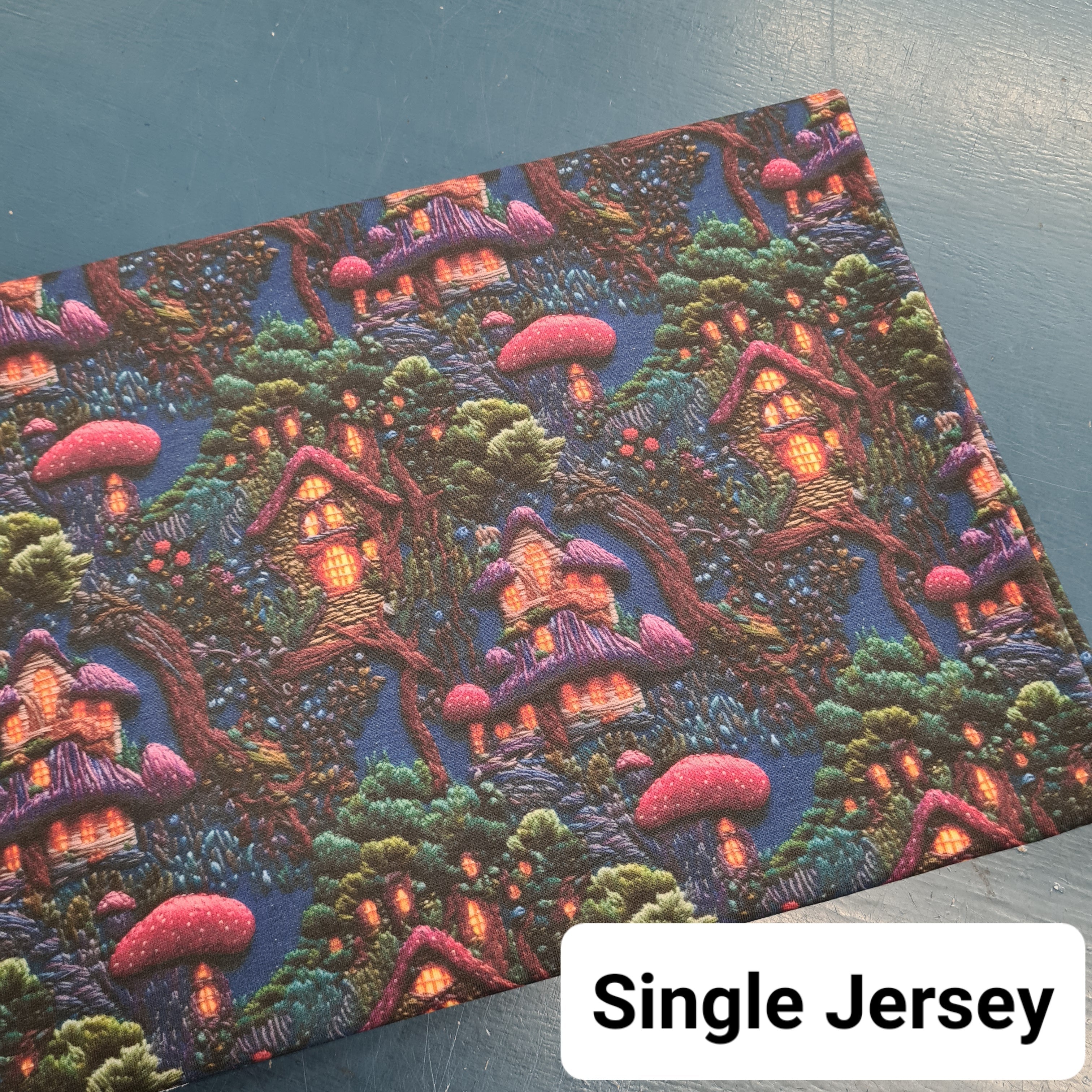 Embroidery Forest Fairy Houses Fabric