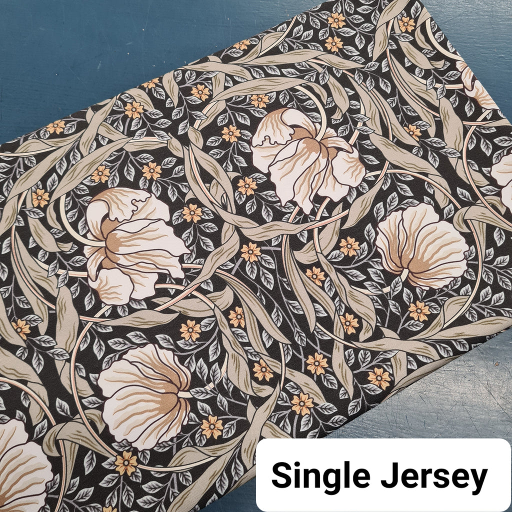 Flower Vines Charcoal Fabric
