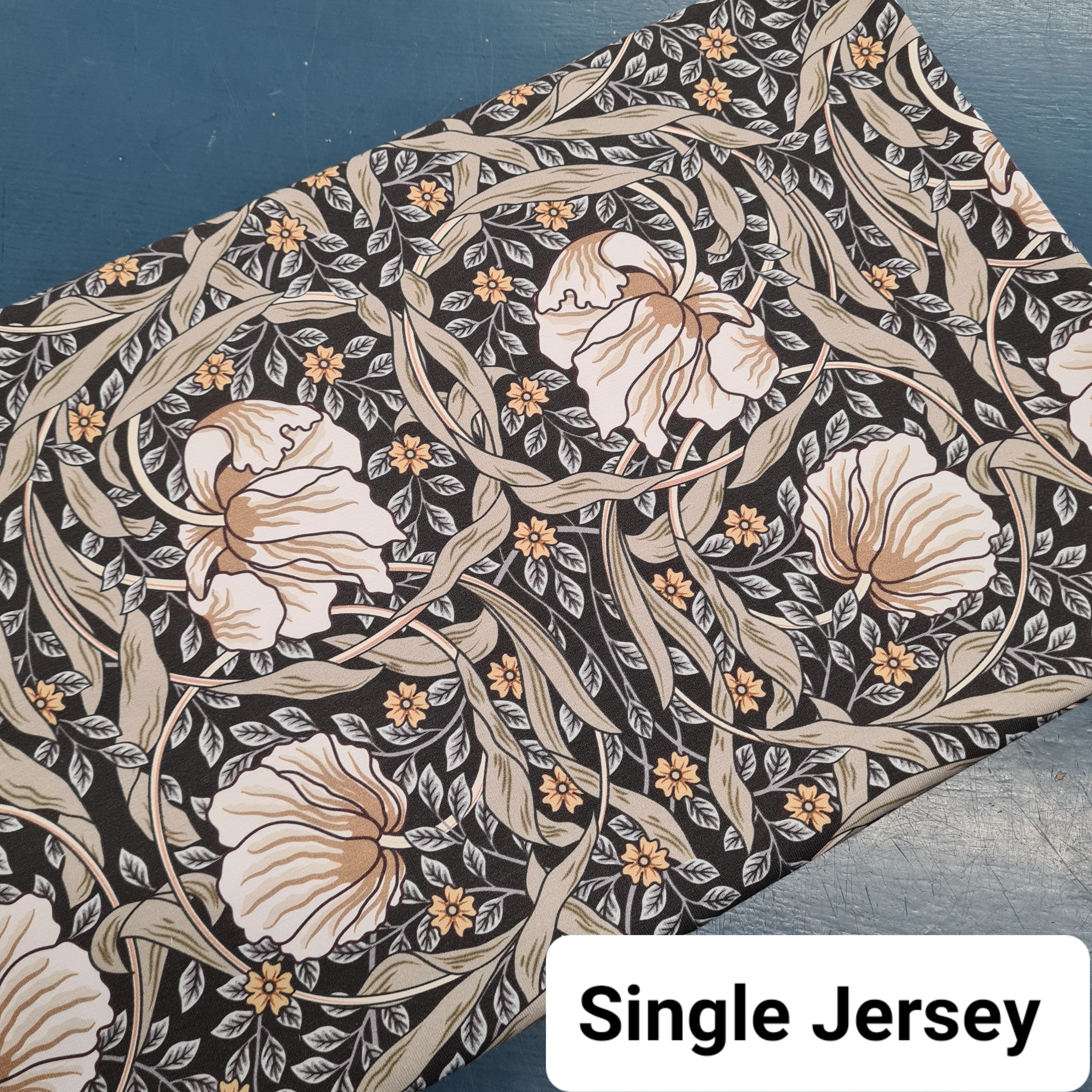 Flower Vines Charcoal Fabric
