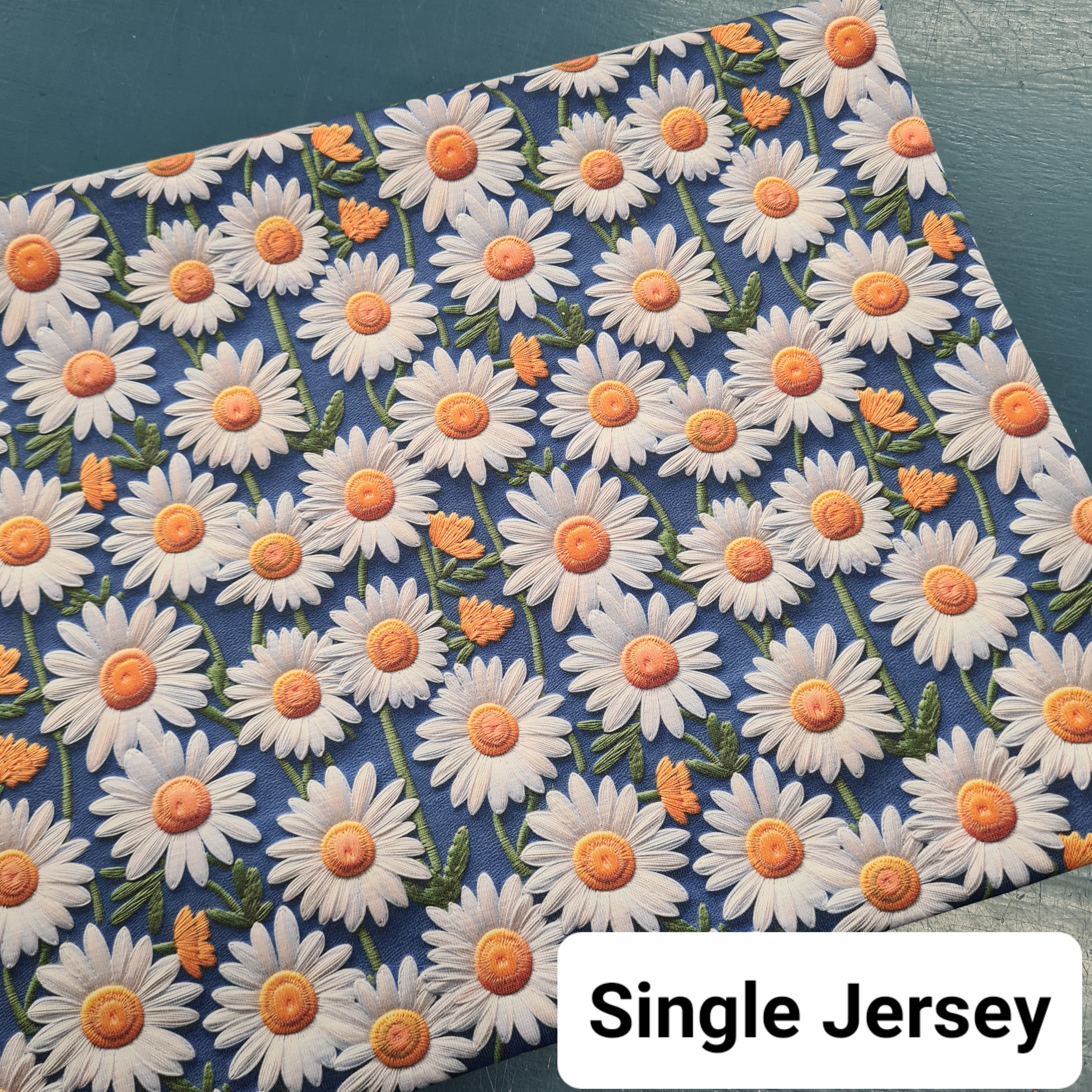 Daisy Blue Embroidery Fabric