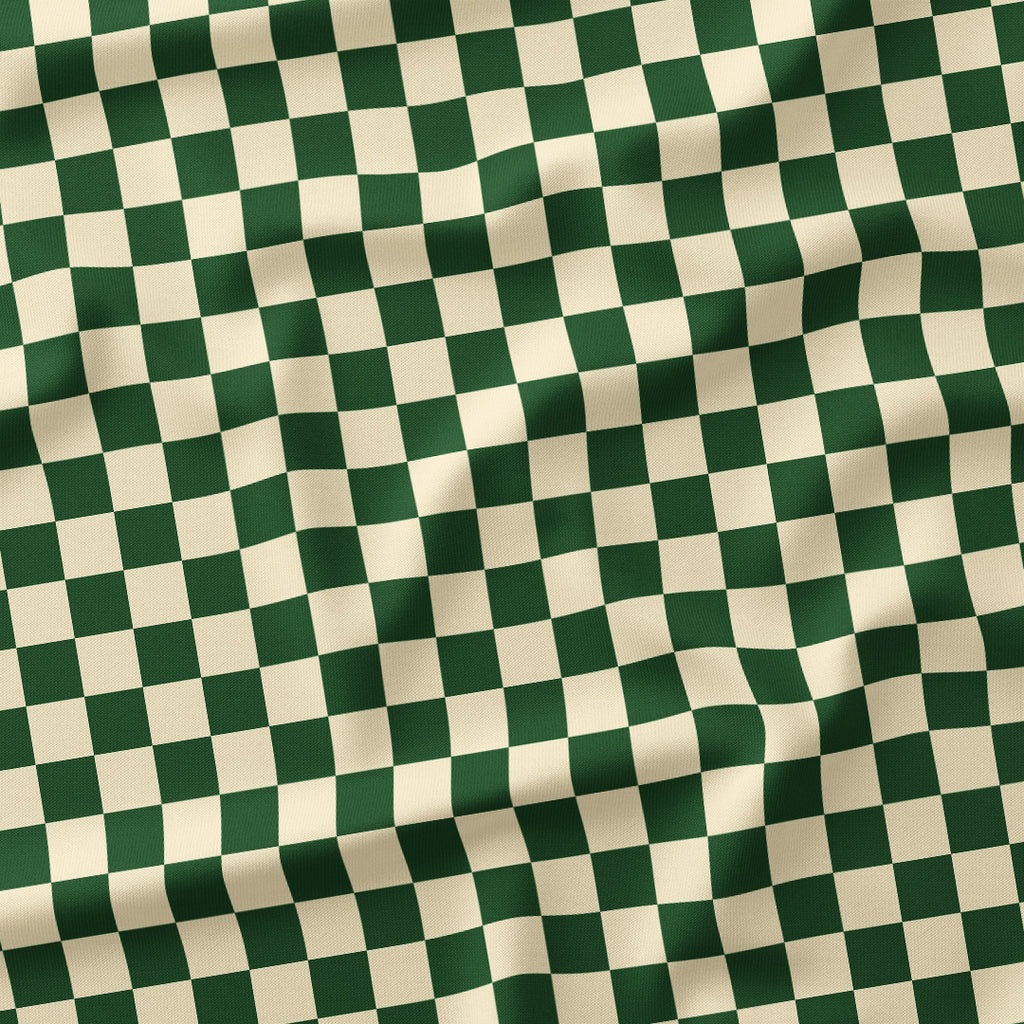 Check 1in Cream and Dark Green Fabric