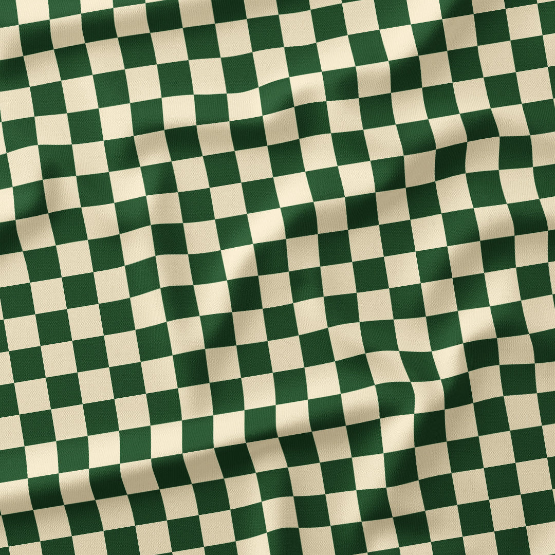 Check 1in Cream and Dark Green Fabric