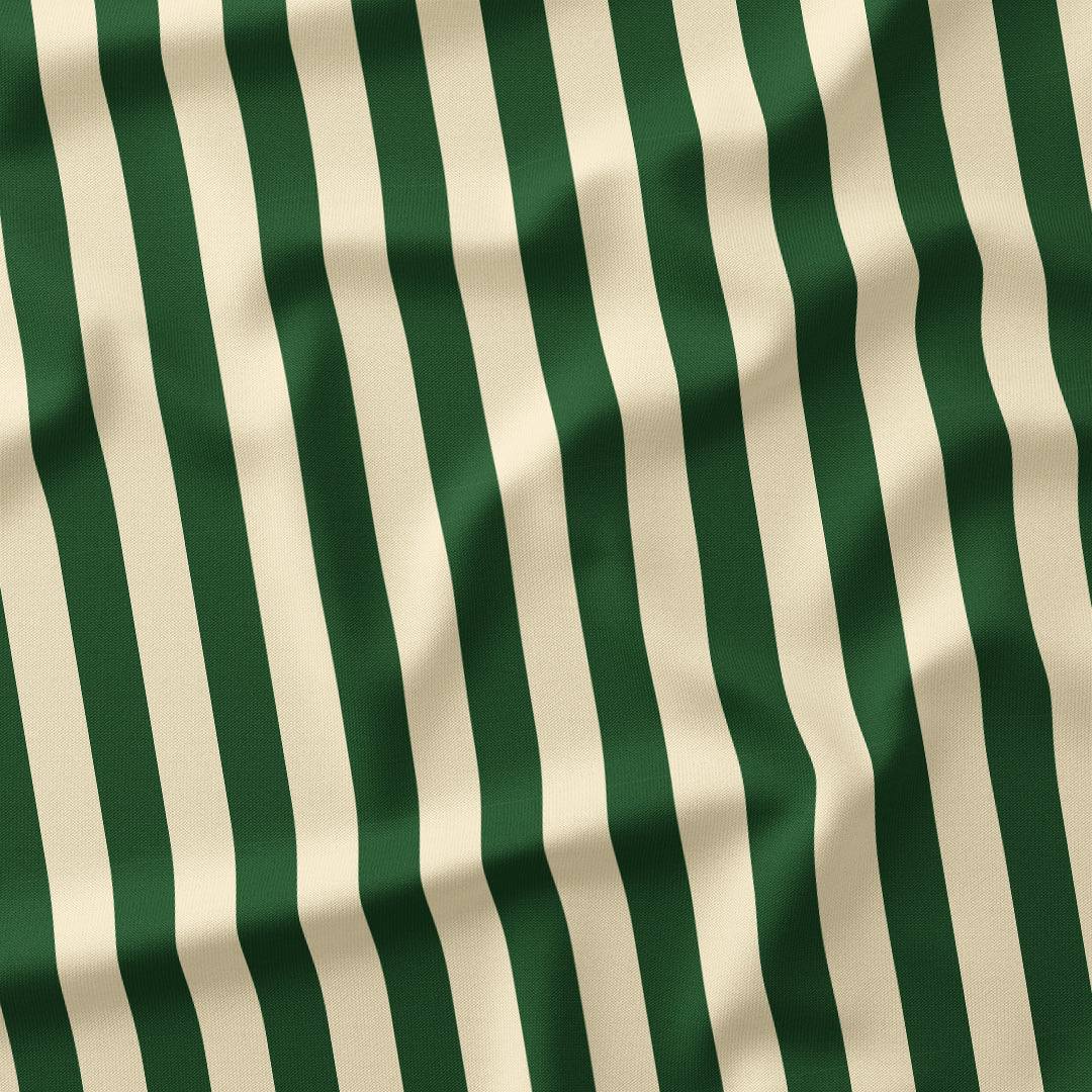 Stripe 1in Cream and Dark Green Fabric