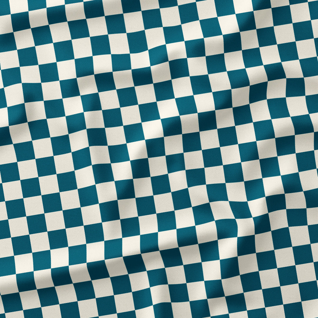 Check Teal and Cream fabric
