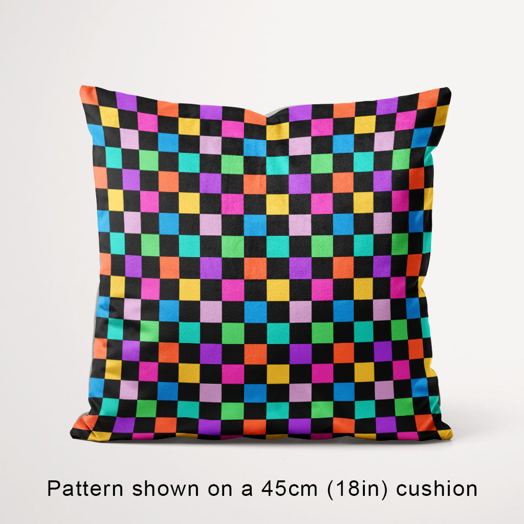 Check Muted Rainbow and Black fabric, 45cm view