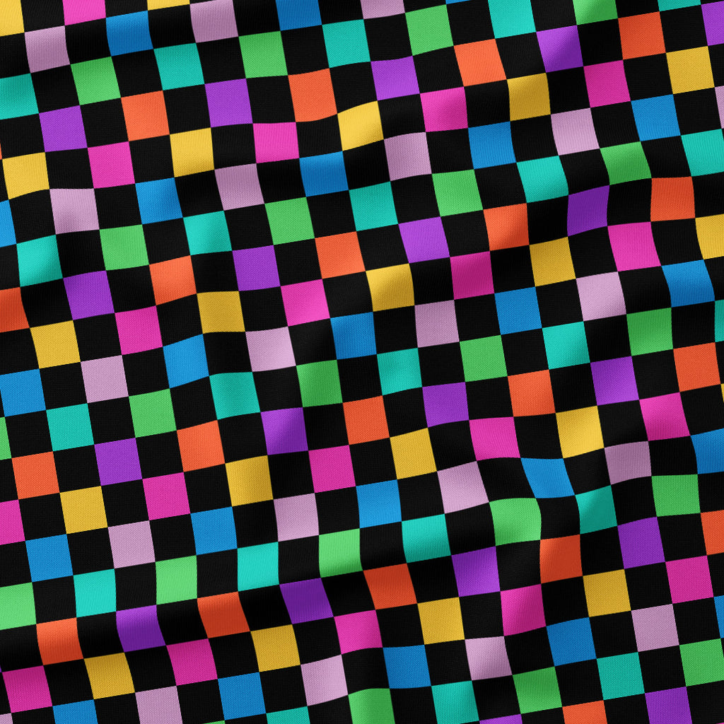 Check Muted Rainbow and Black fabric