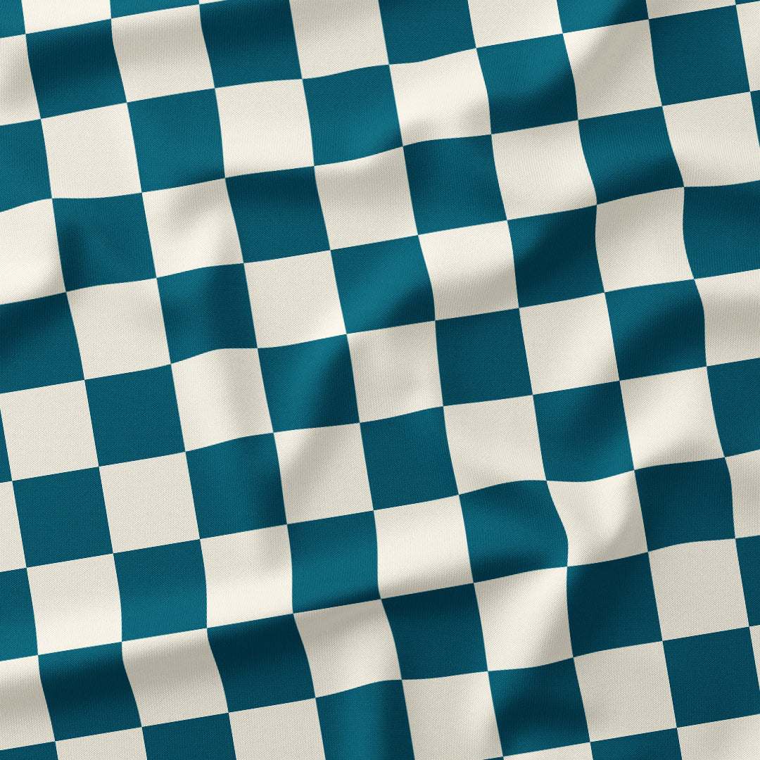Check Teal and Cream fabric
