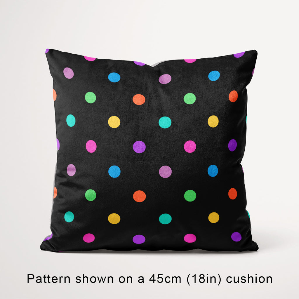 Polka Dot 1in Muted Rainbow and Black Fabric
