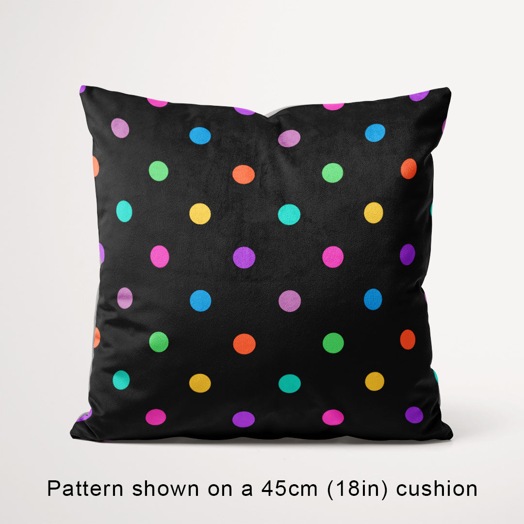 Polka Dot 1in Muted Rainbow and Black Fabric