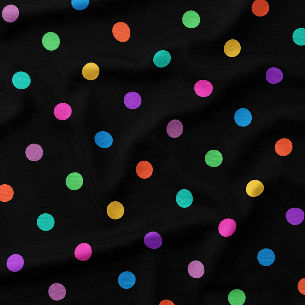Polka Dot 1in Muted Rainbow and Black Fabric