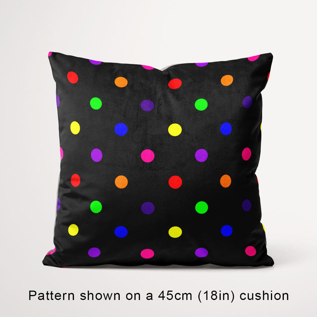 Polka Dot 1in Rainbow and Black Fabric