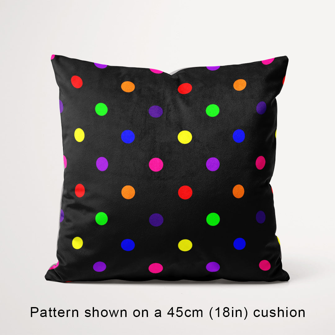 Polka Dot 1in Rainbow and Black Fabric