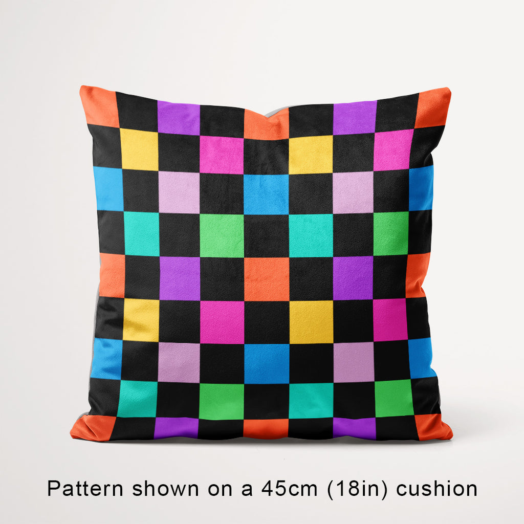 Check 2in Muted Rainbow and Black Fabric