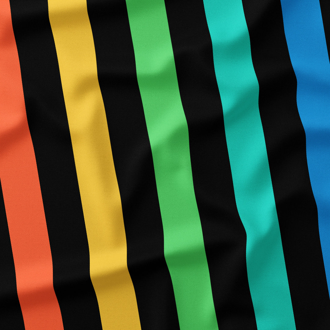 Stripe 2in Muted Rainbow and Black Fabric