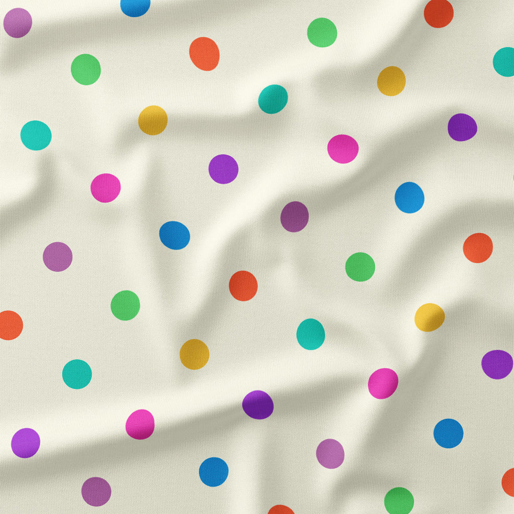 Polka Dot 1in Muted Rainbow and Cream Fabric