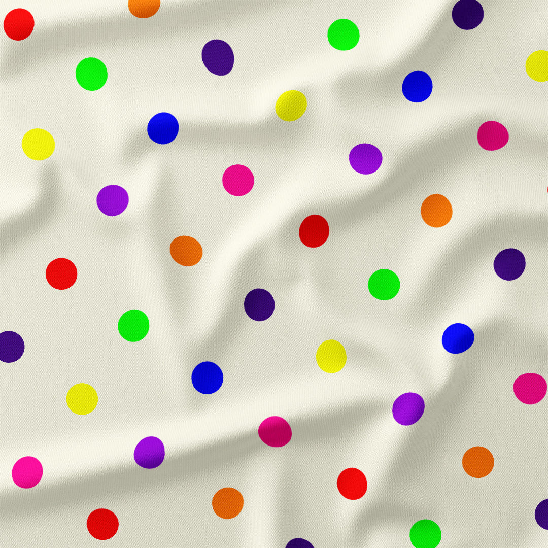Polka Dot 1in Rainbow and Cream Fabric