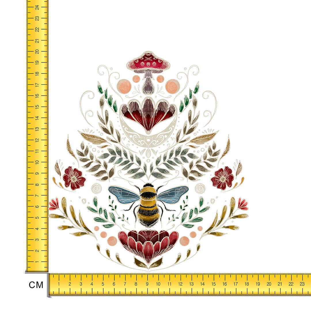 Cottagecore Bee and Mushroom Iron on Fabric Heat Transfer DTF-257