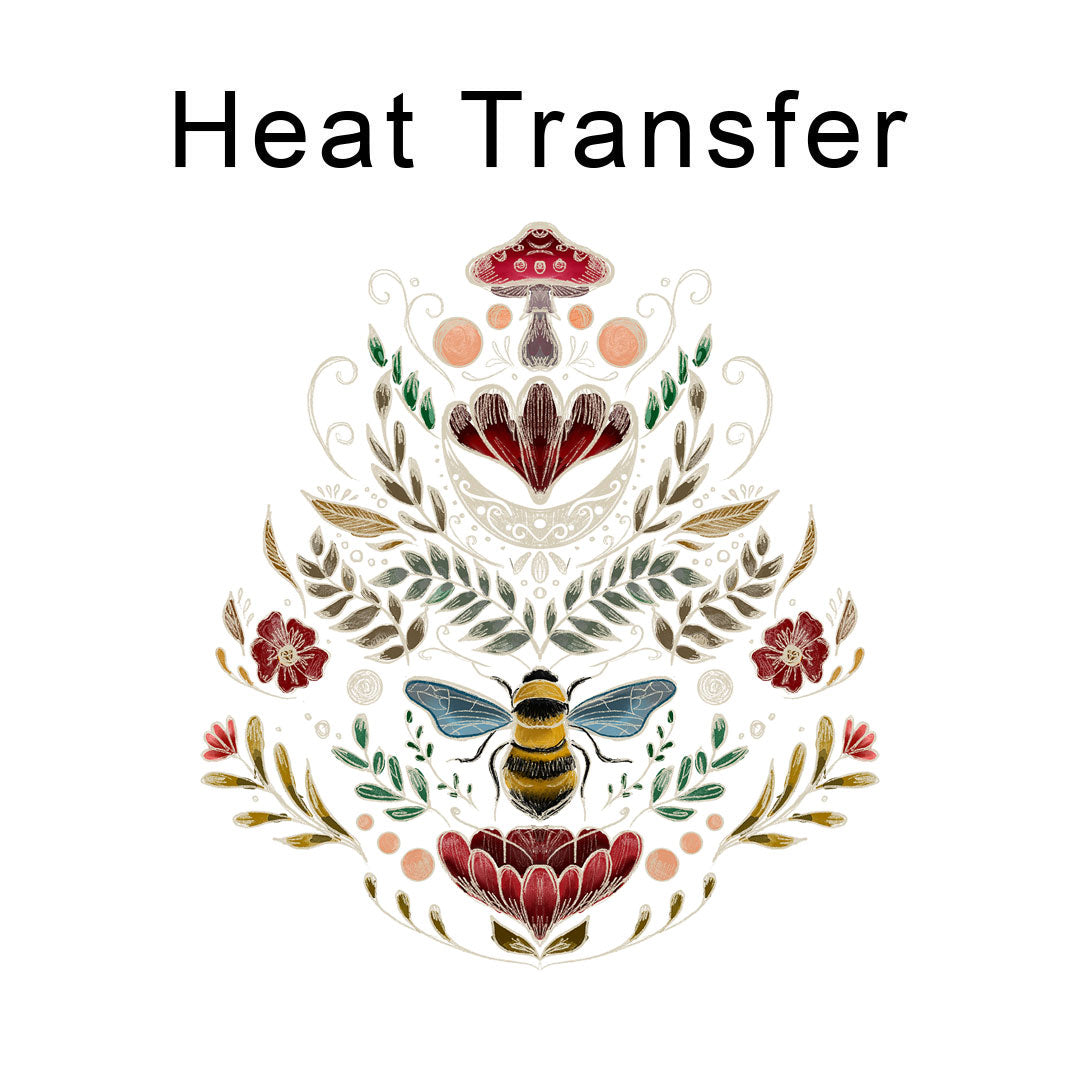 Cottagecore Bee and Mushroom Iron on Fabric Heat Transfer DTF-257