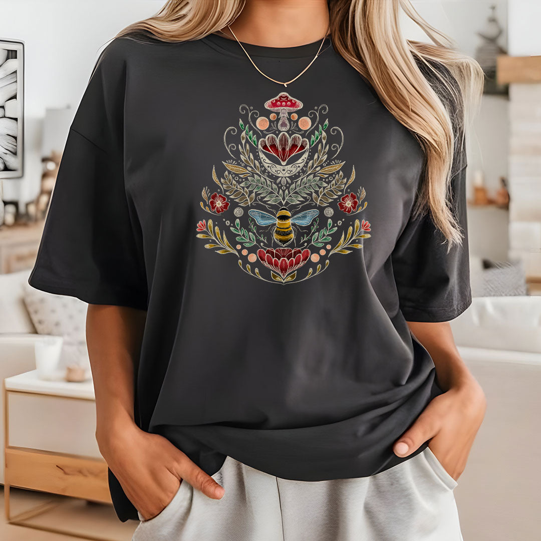 Cottagecore Bee and Mushroom Iron on Fabric Heat Transfer DTF-257