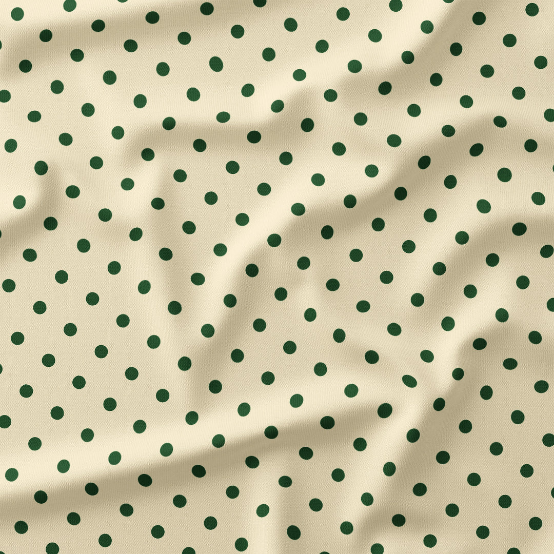 Polka Dot Dark Green and Cream fabric