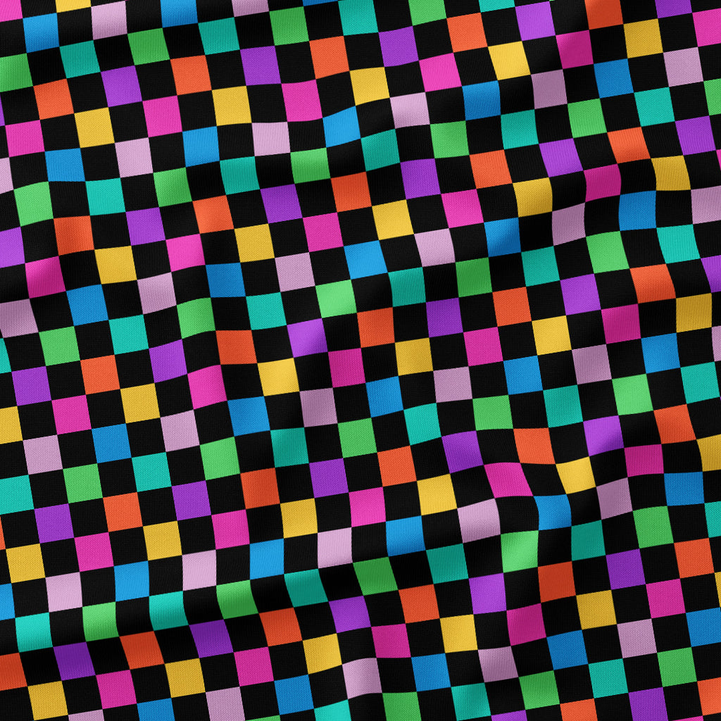 Check Muted Rainbow and Black fabric