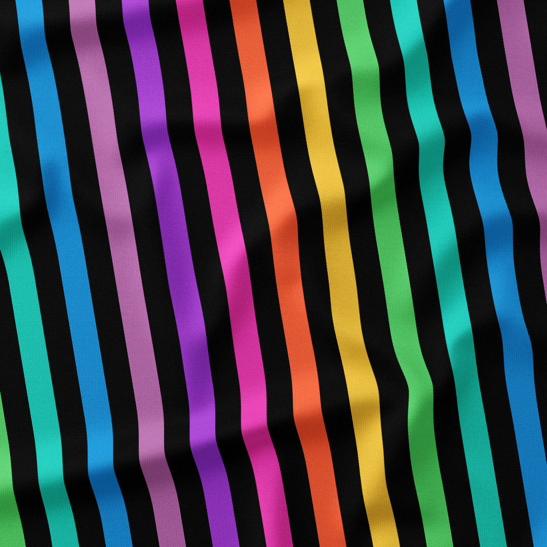 Stripe Muted Rainbow and Black fabric