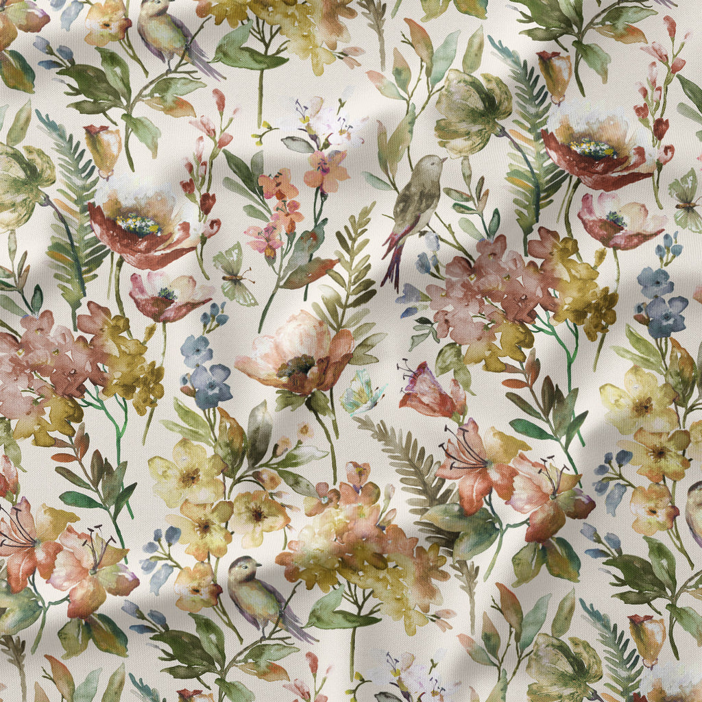 Birds & Butterflies Pale Autumn floral fabric
