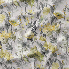 Birds & Butterflies Grey Yellow floral fabric