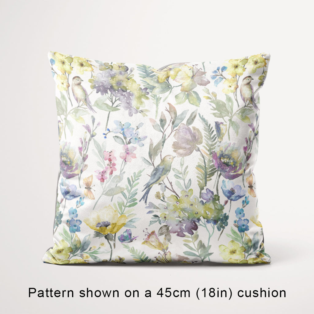 Birds & Butterflies Blue Yellow Purple floral fabric, 45cm view