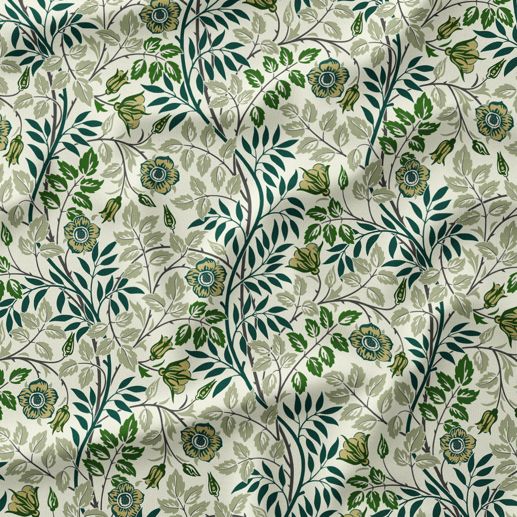 Elmwood Soft Gold and Green floral fabric