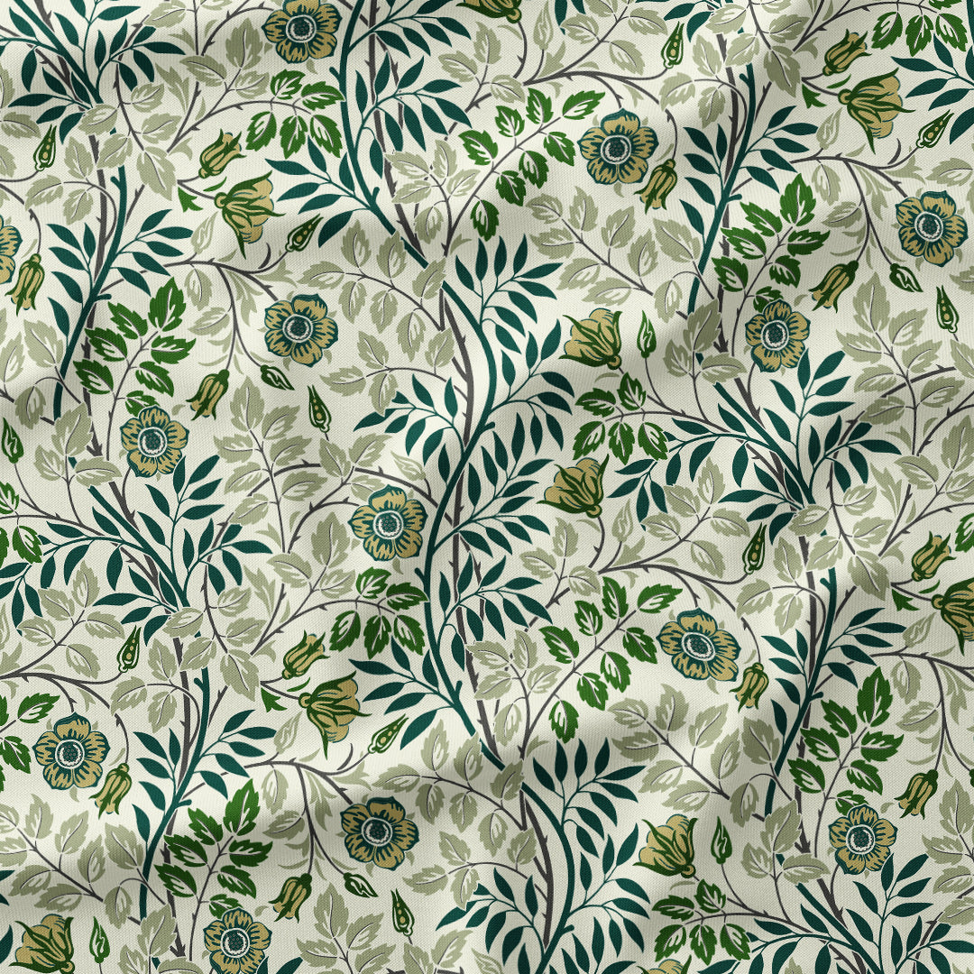 Elmwood Soft Gold and Green floral fabric