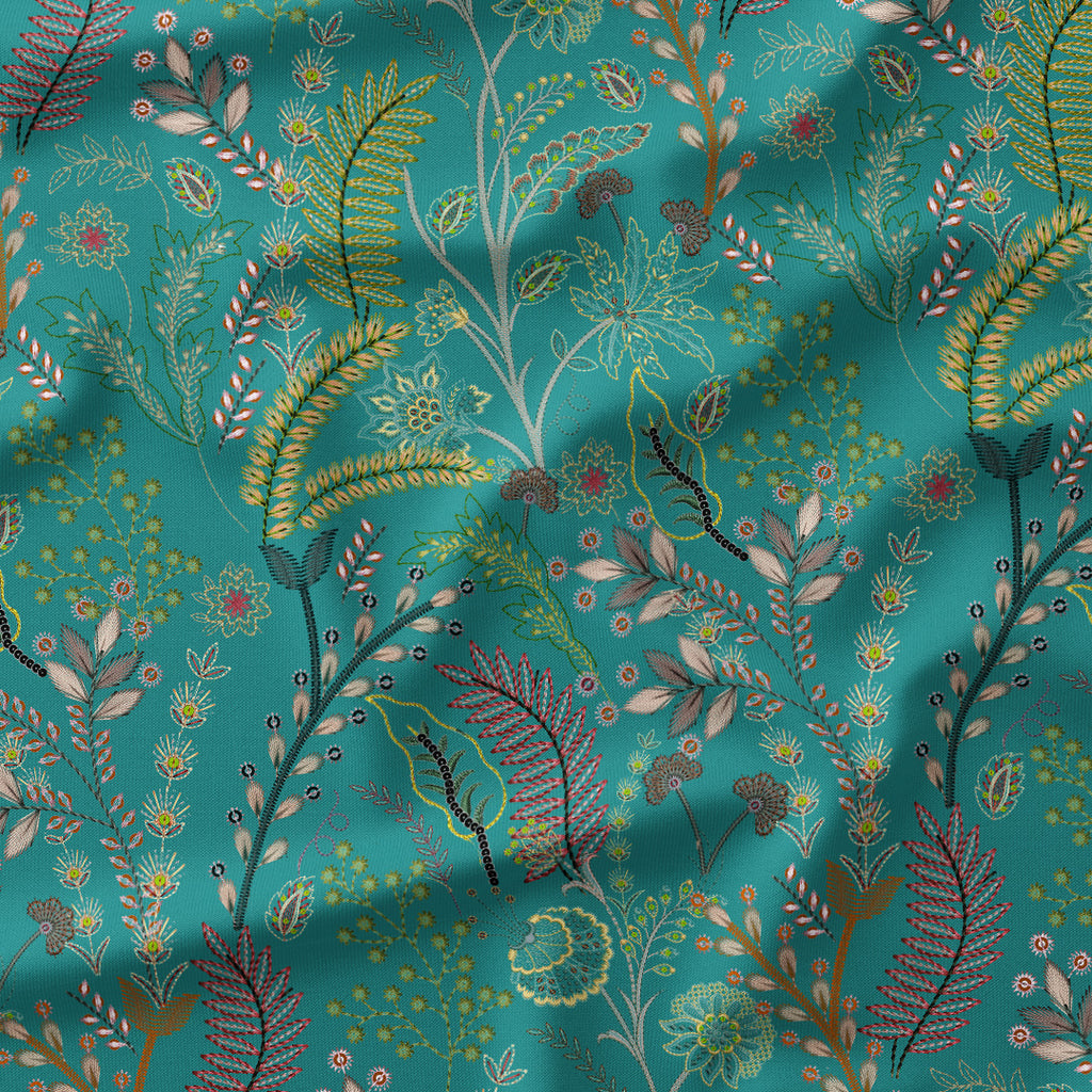 Alder Teal botanical fabric