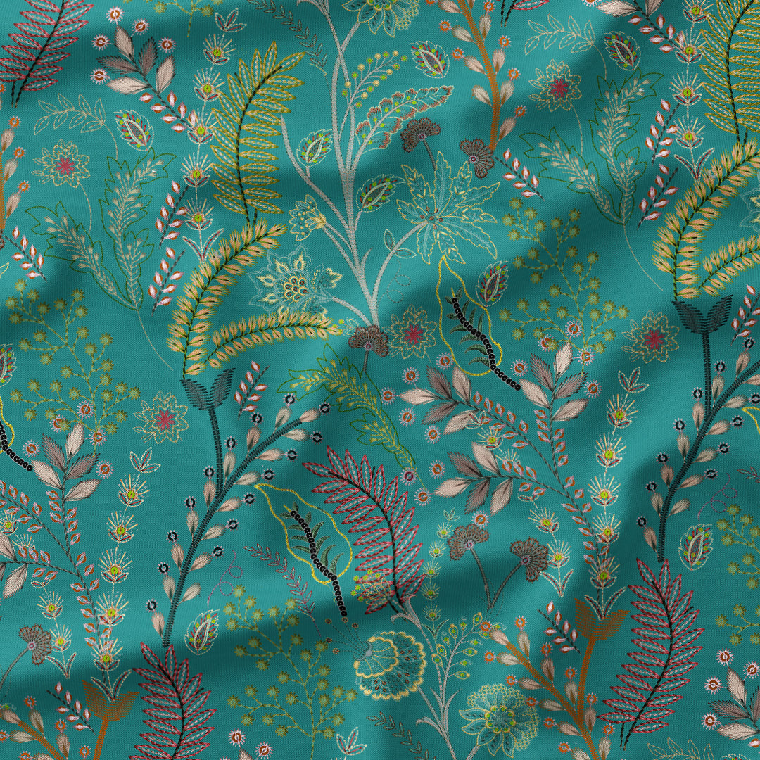 Alder Teal botanical fabric
