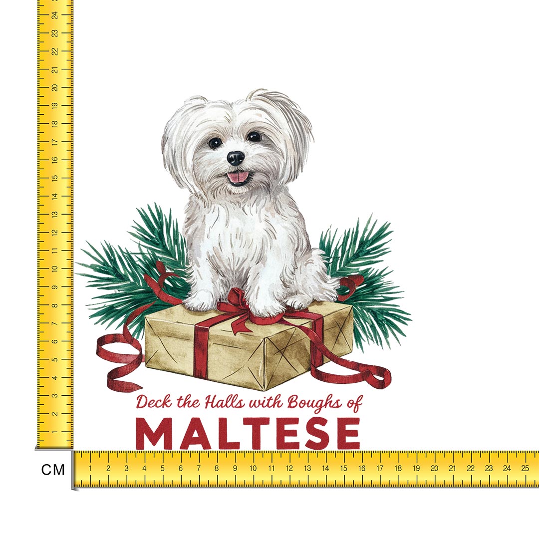 Merry Maltese Dog Iron on Fabric Heat Transfer DTF-296