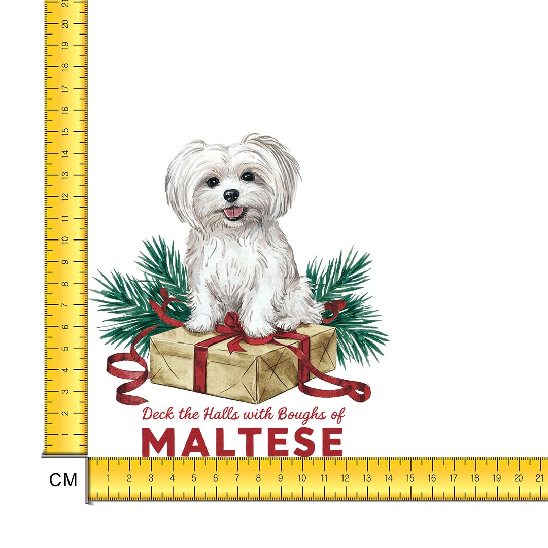 Merry Maltese Dog Iron on Fabric Heat Transfer DTF-296