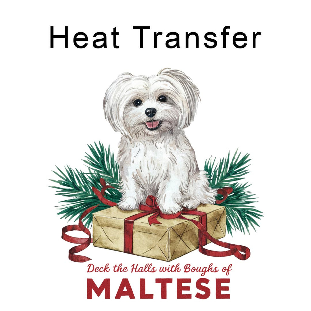 Merry Maltese Dog Iron on Fabric Heat Transfer DTF-296