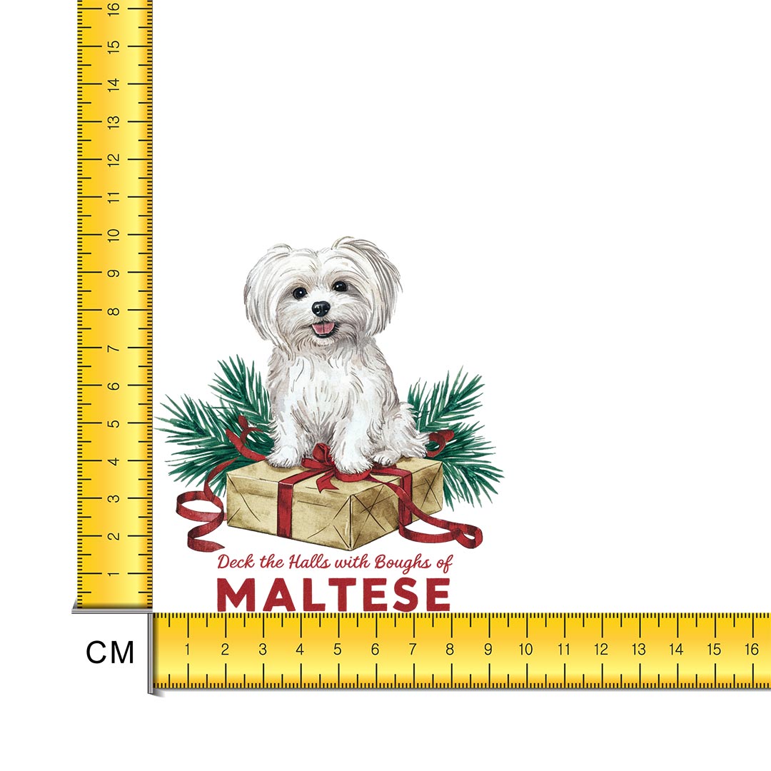 Merry Maltese Dog Iron on Fabric Heat Transfer DTF-296
