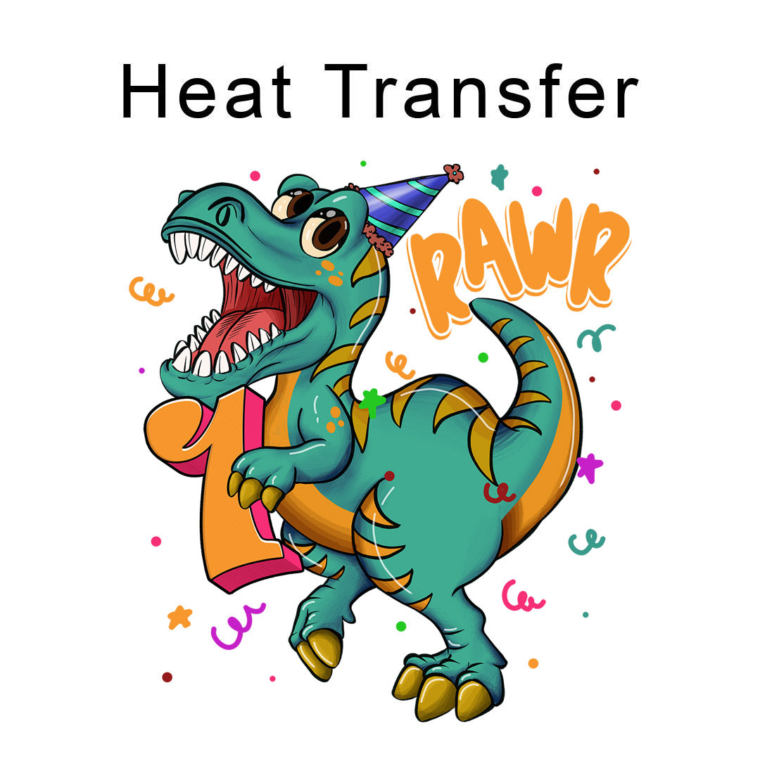 1st Birthday Dinosaur Iron on Fabric Heat Transfer DTF-324