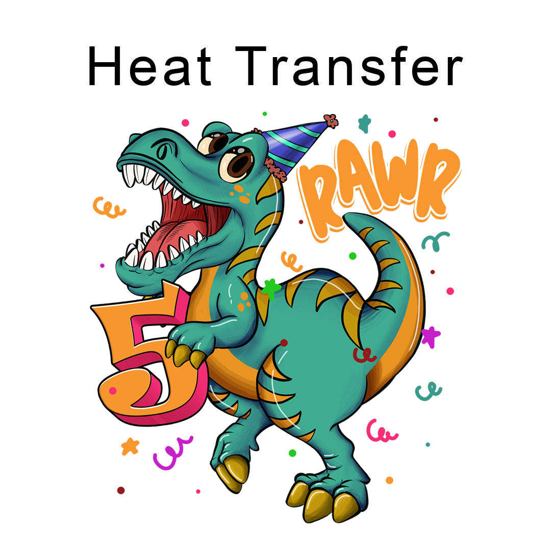 5th Birthday Dinosaur Iron on Fabric Heat Transfer DTF-325